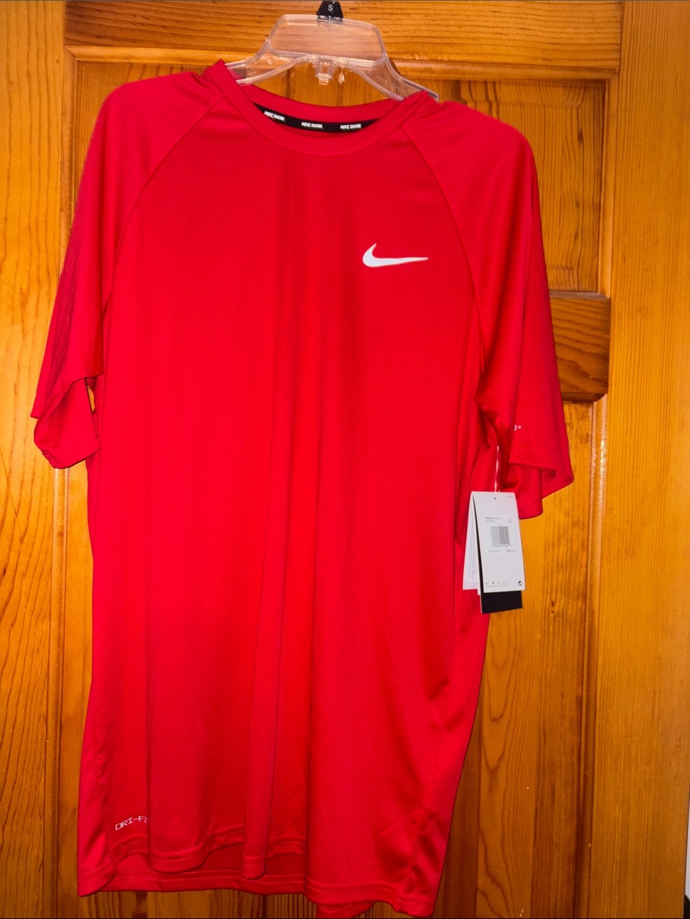Men’s LT Nike Red Swim Performance Tee with White Swoosh